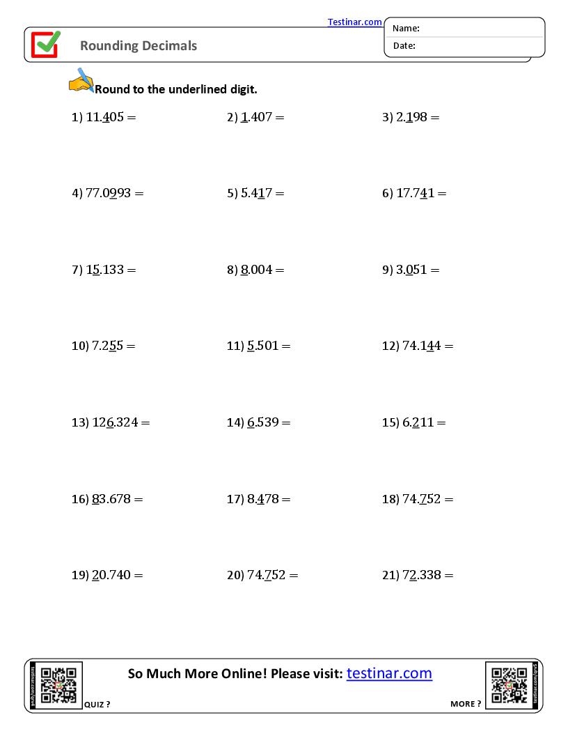 Rounding Decimals Worksheet Free Printable