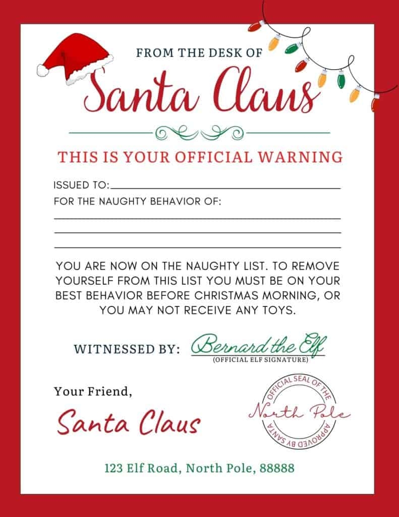 Santa Warning Letter Free Printable Add A Little Adventure