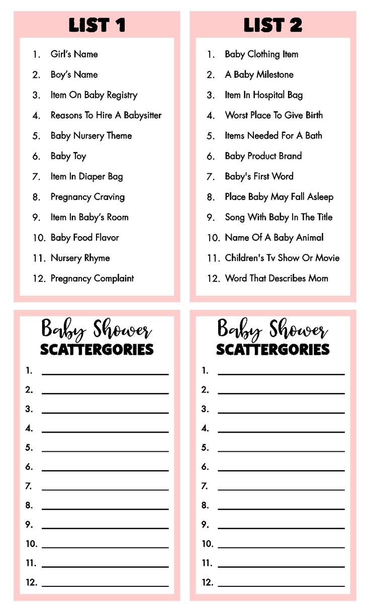 Free Printable Baby Scattergories Game