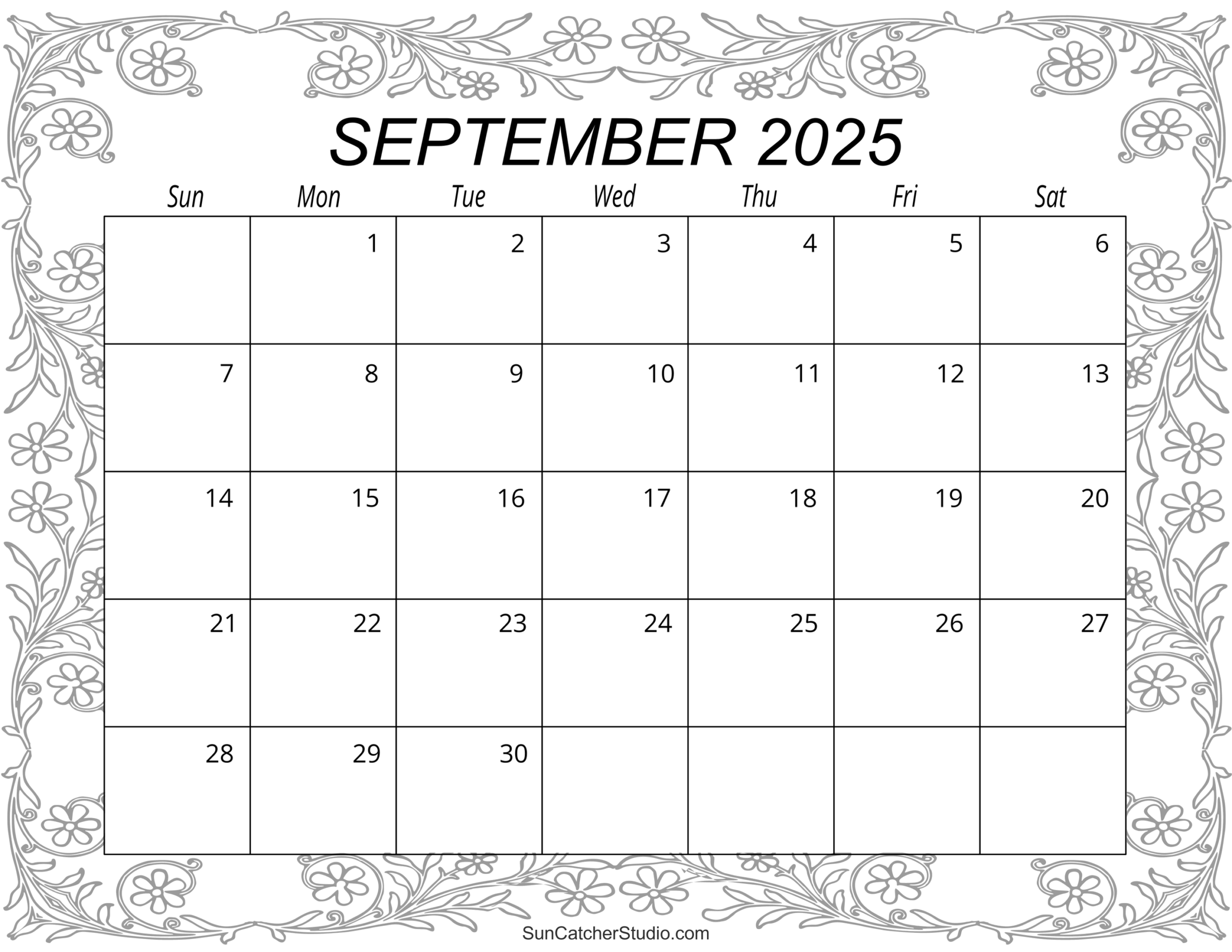 September 2025 Blank Calendar Printable