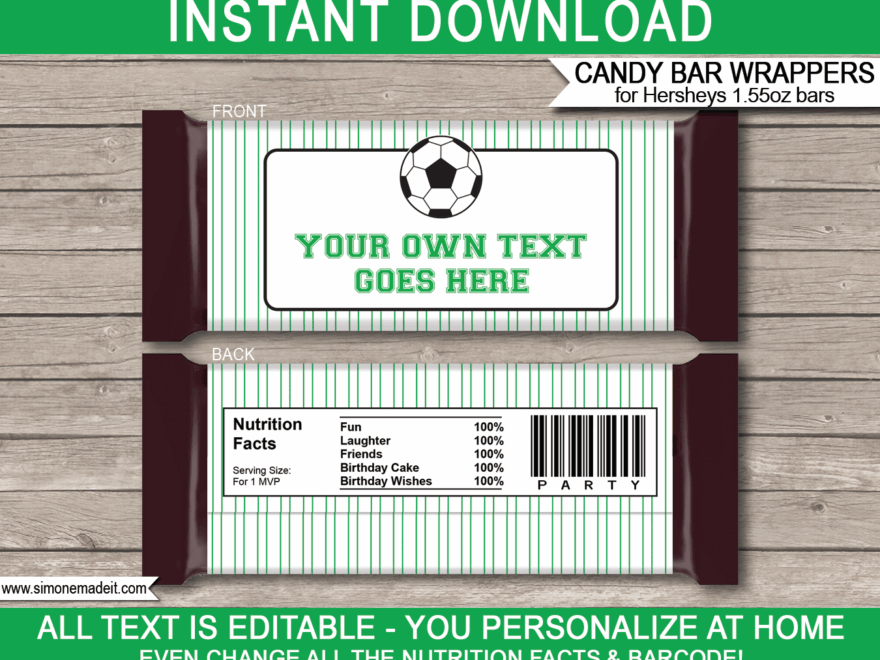 Soccer Hershey Candy Bar Wrappers Template Personalized Candy Bars