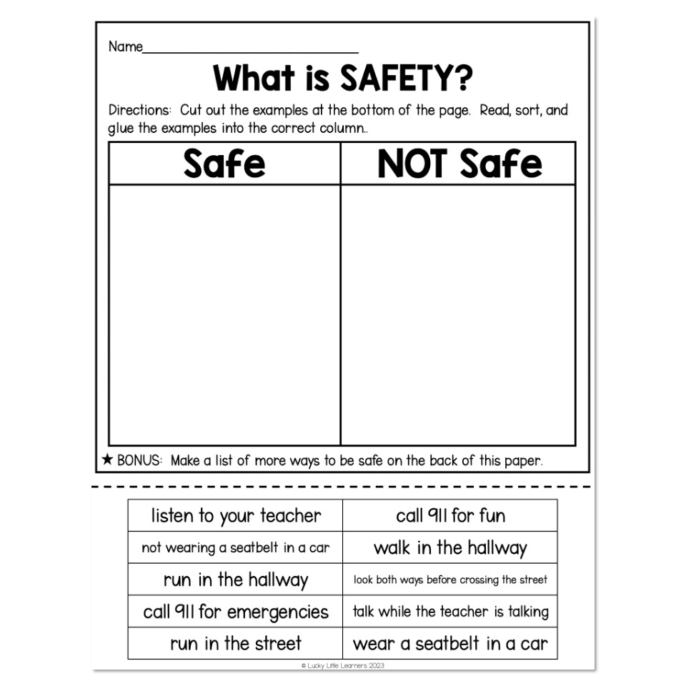 Social Emotional Learning Safety Sort Lucky Little Learners