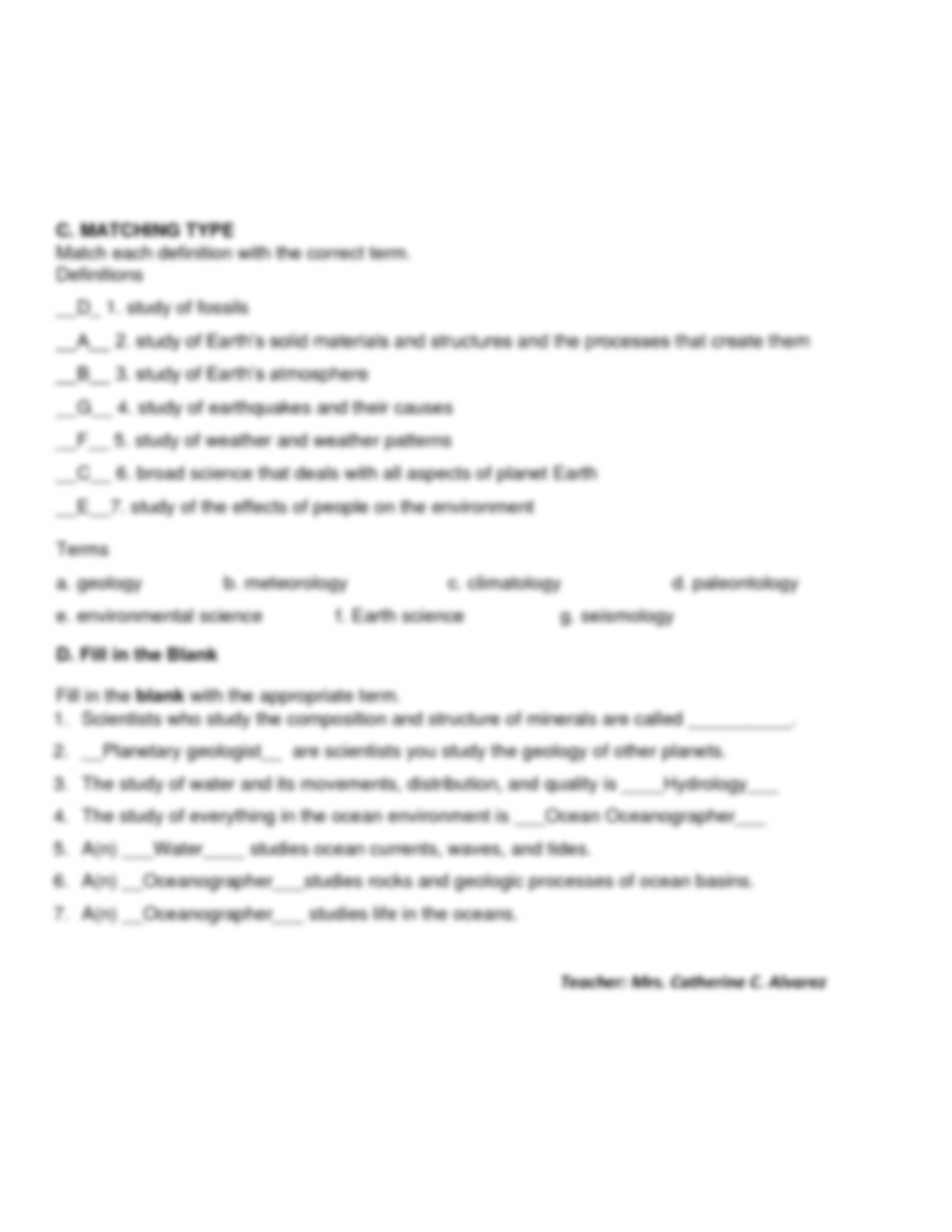SOLUTION Branches Of Earth Science Worksheet Studypool Worksheets Library