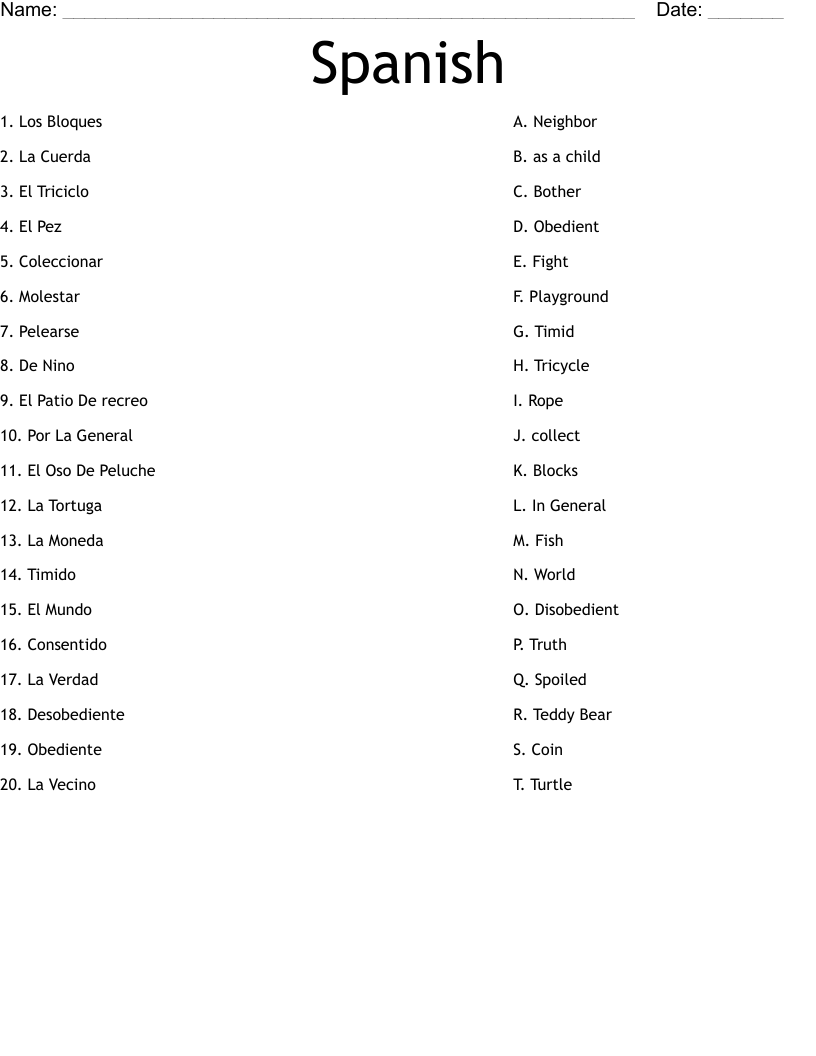 Spanish Worksheet WordMint