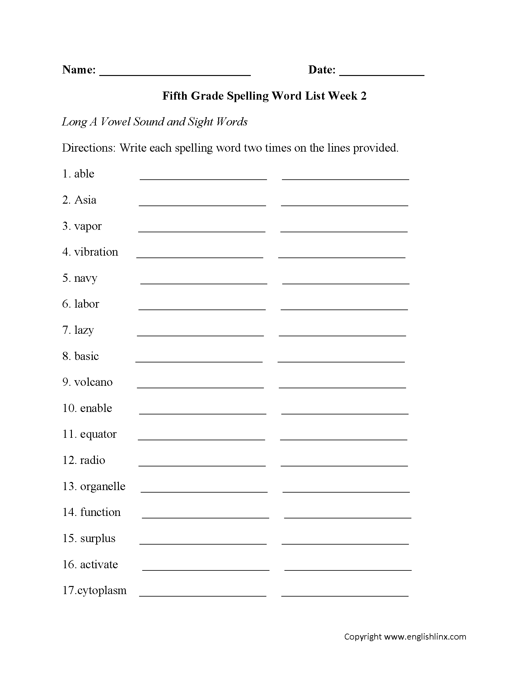 Spelling Worksheets Fifth Grade Spelling Words Worksheets