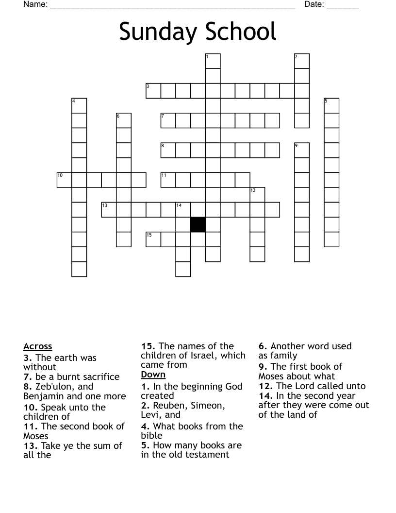 Sunday School Crossword WordMint