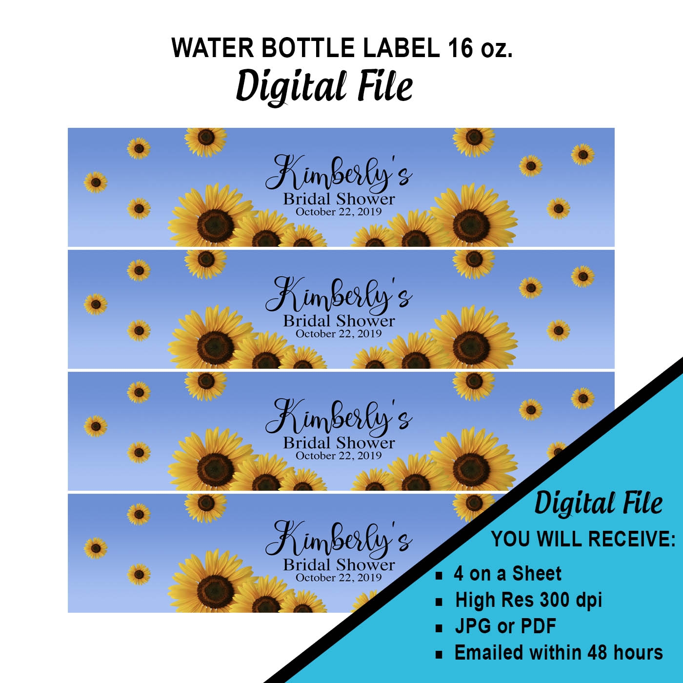 Sunflower Theme Water Bottle Label Available At The Brat Shack