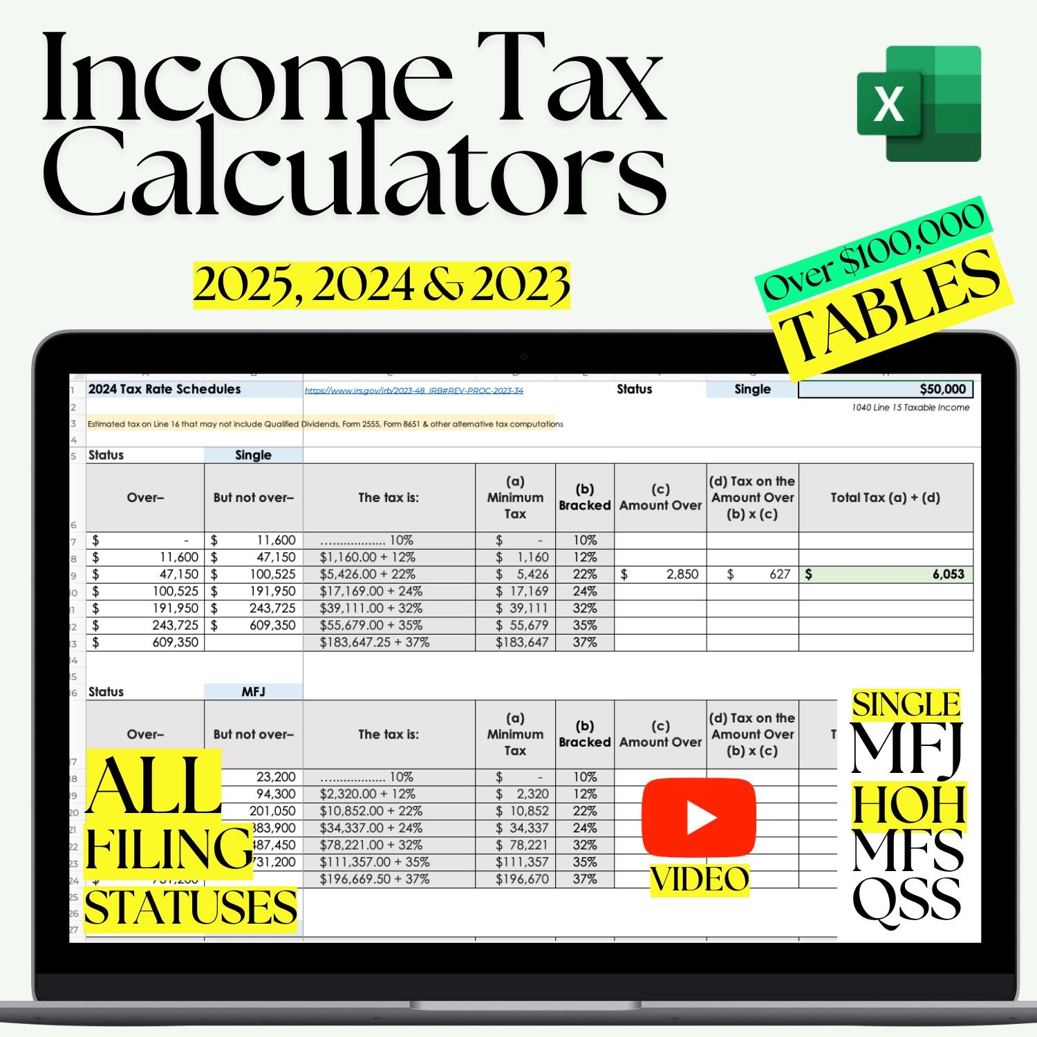 Tax Calculation 2024 Tax Brackets Tax Brackets 2025 Income Tax Brackets Excel Google Sheets Tax Calculator Etsy