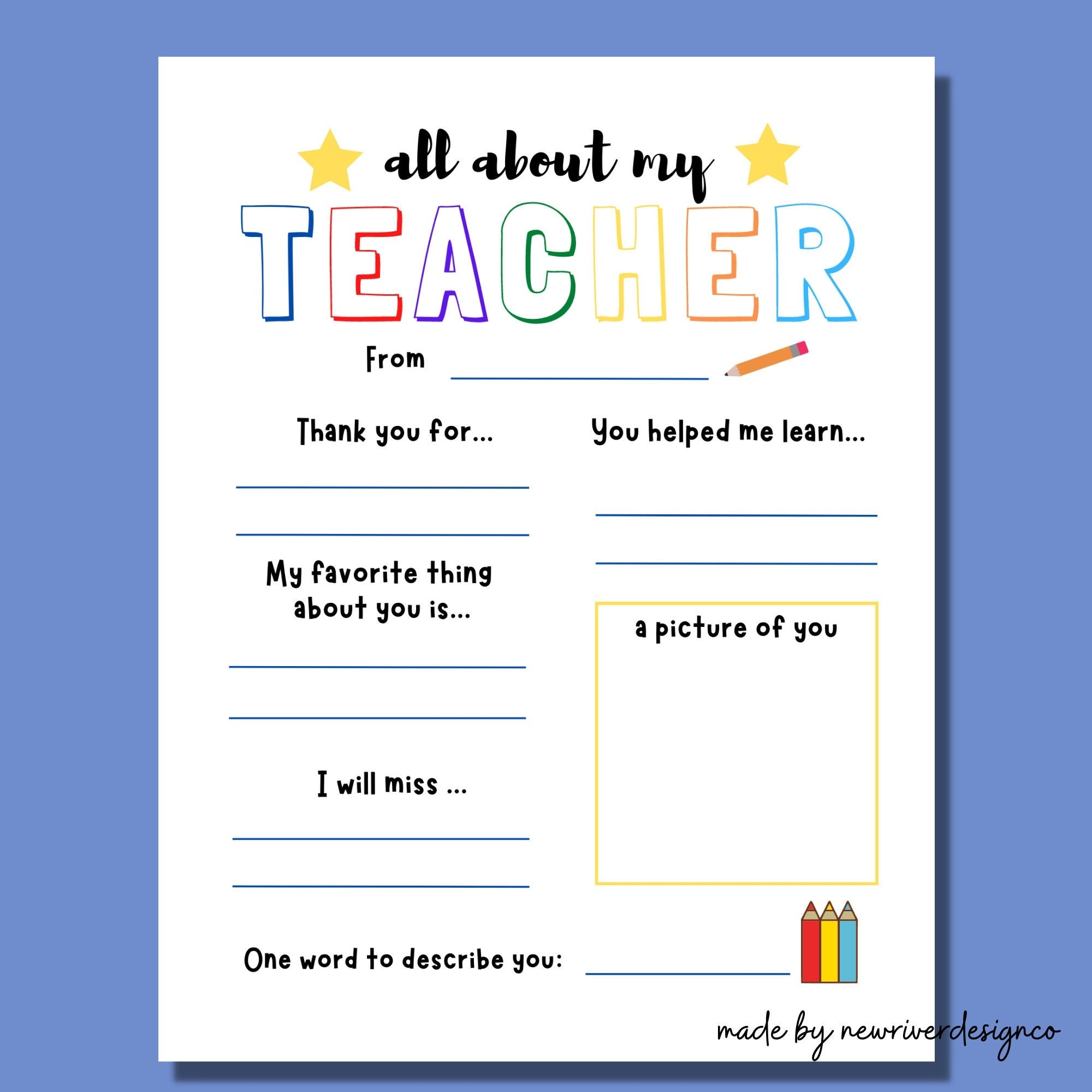 All About My Teacher Free Printables