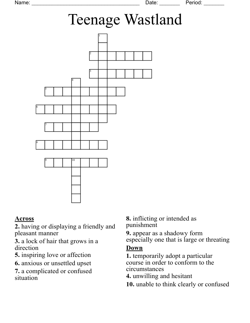 Printable Crossword Puzzle For Teens