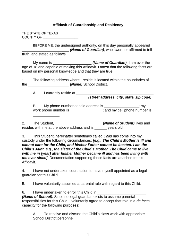 Free Printable Guardianship Adult Forms Texas