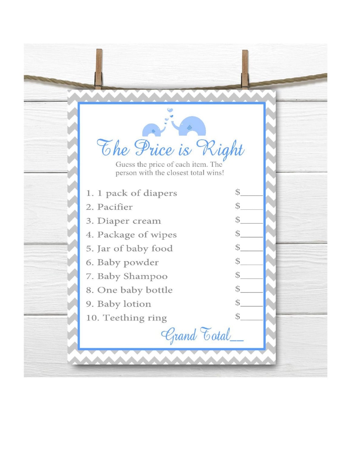 Baby Shower Price Is Right Game Free Printable