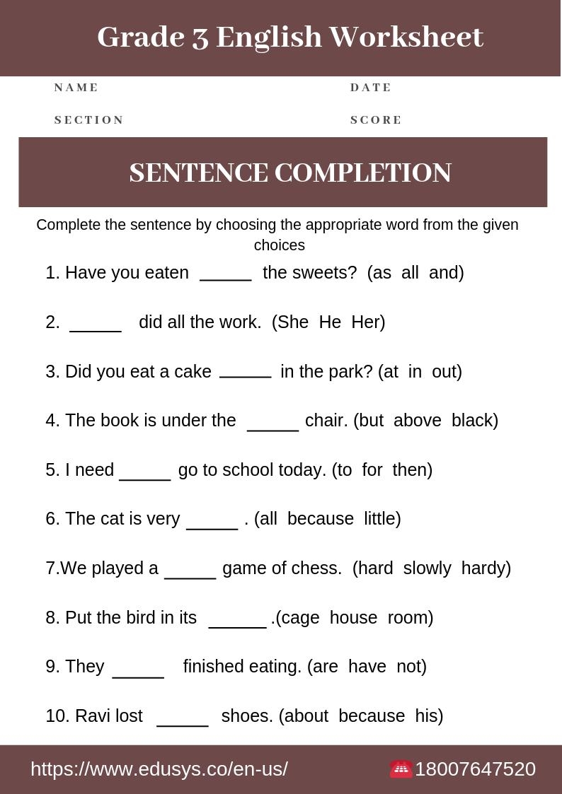 Free Printable 3rd Grade Language Arts Worksheets