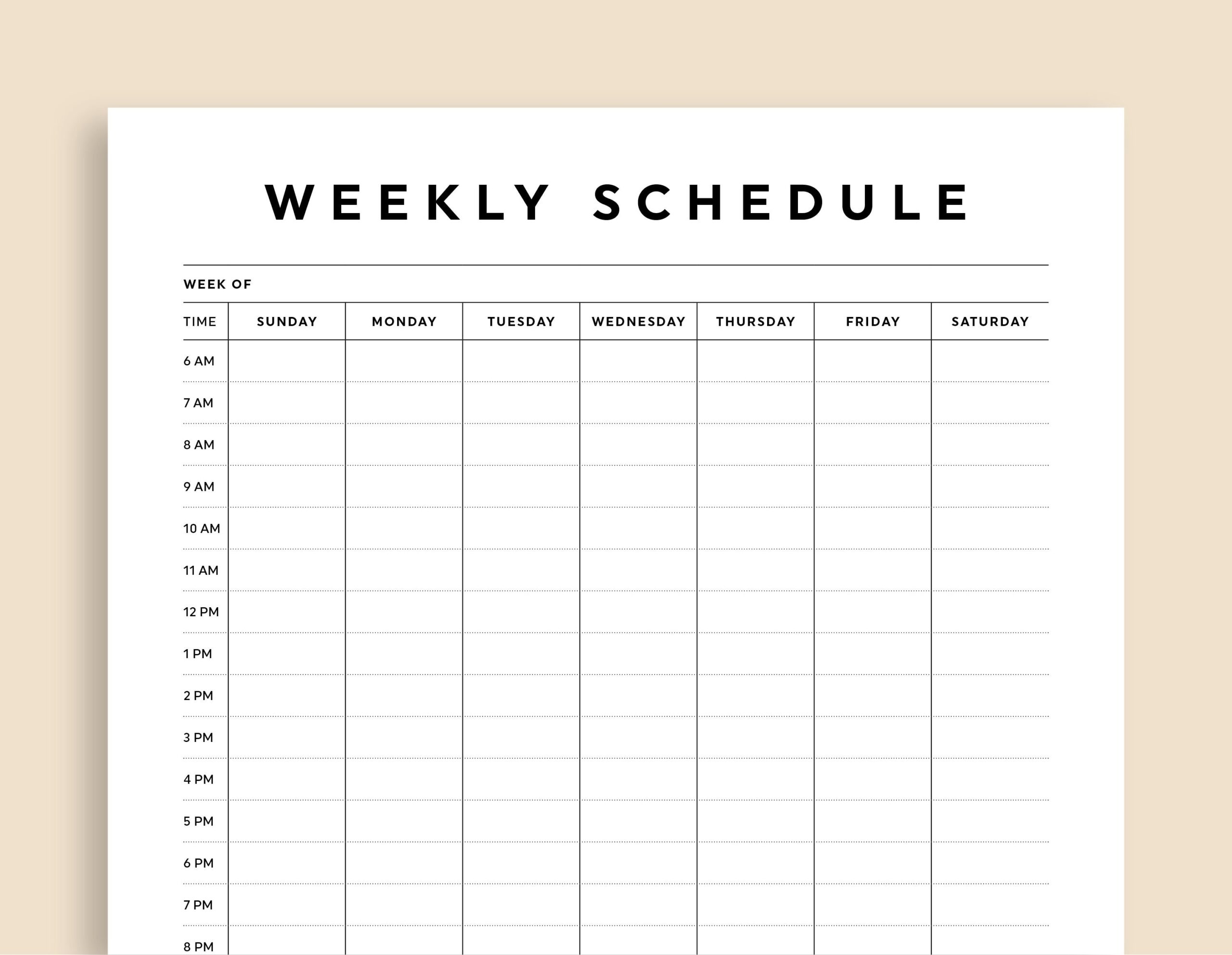 Weekly Hourly Printable Calendar