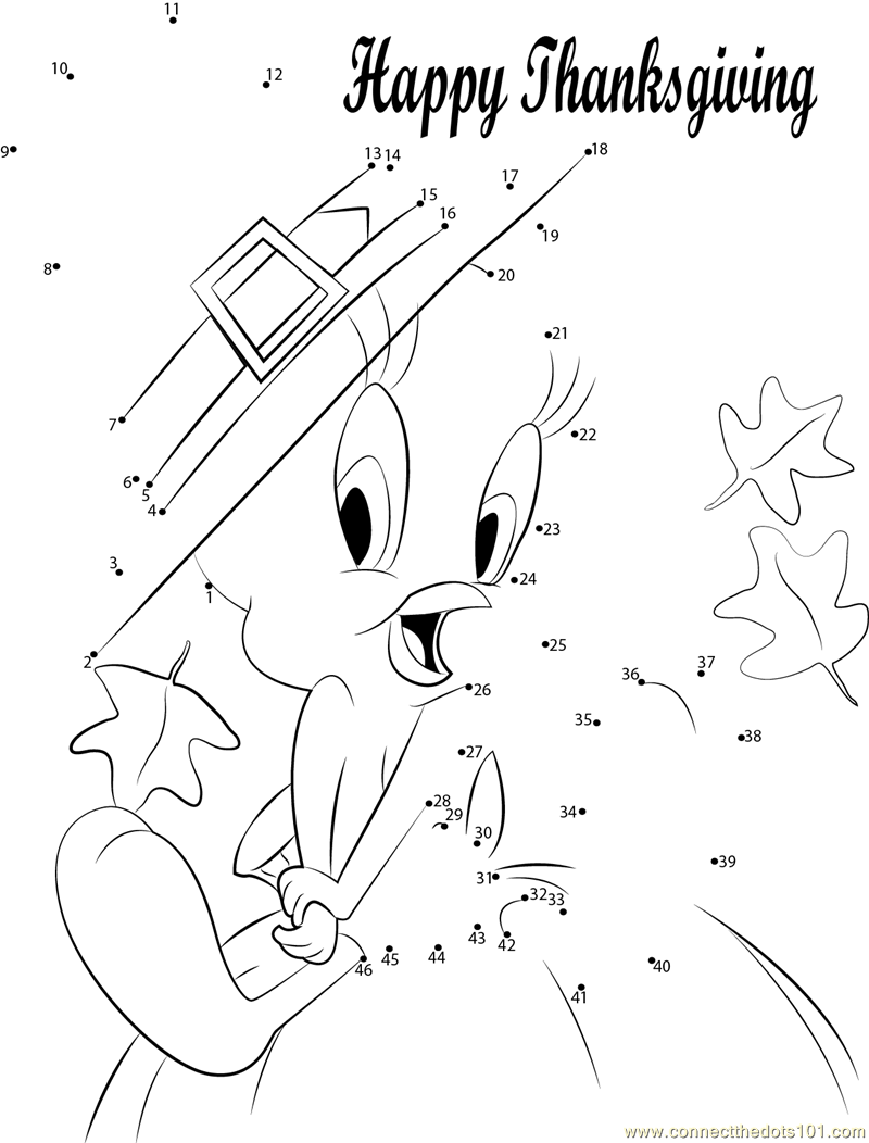 Tweety Thanksgiving Dot To Dot Printable Worksheet Connect The Dots Worksheets Library