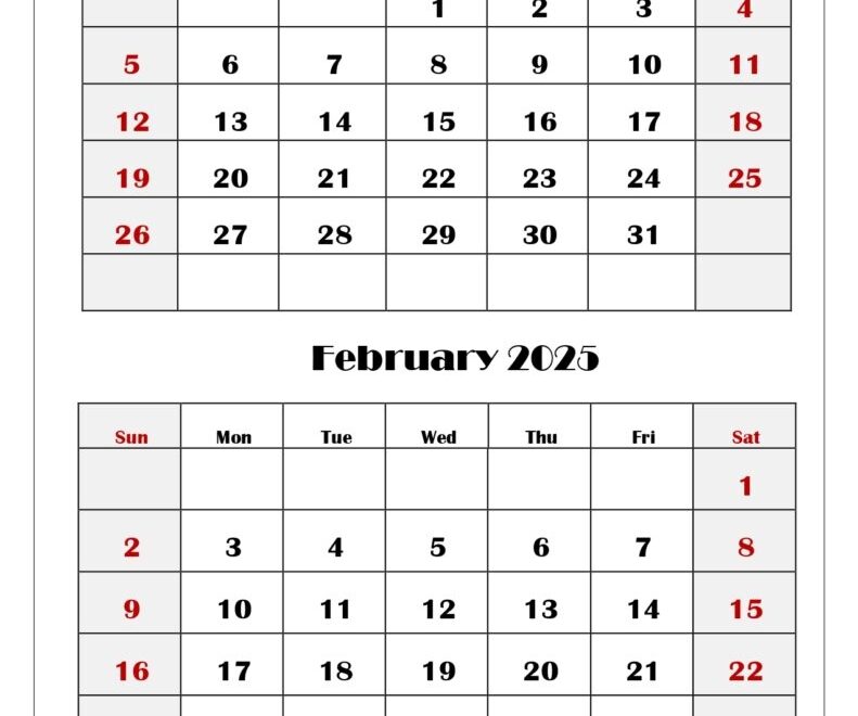 Two Months Calendar 2025 2026 Printable PDF Double Month Calendar