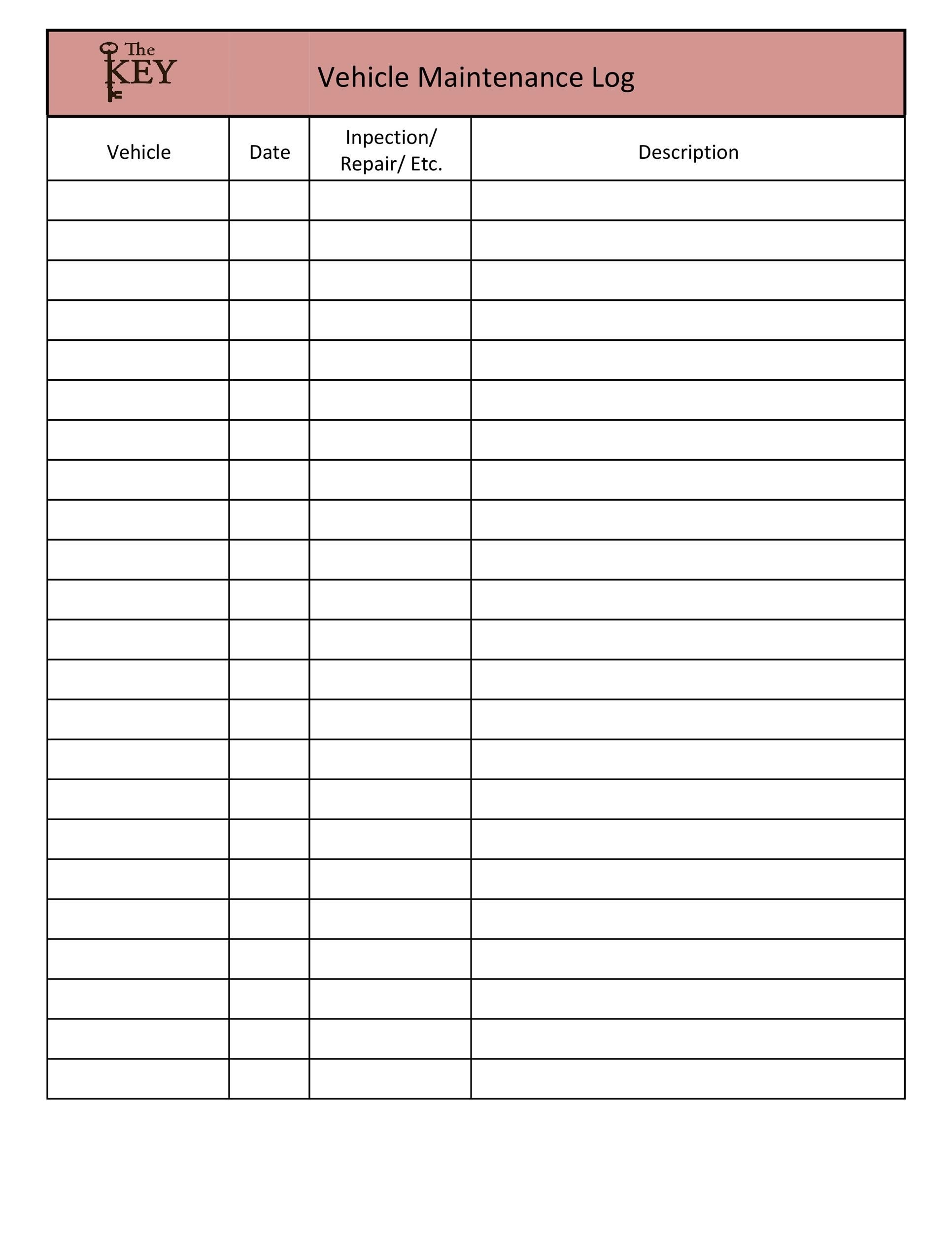 Vehicle Maintenance Log Free Printable Printable Party Favors