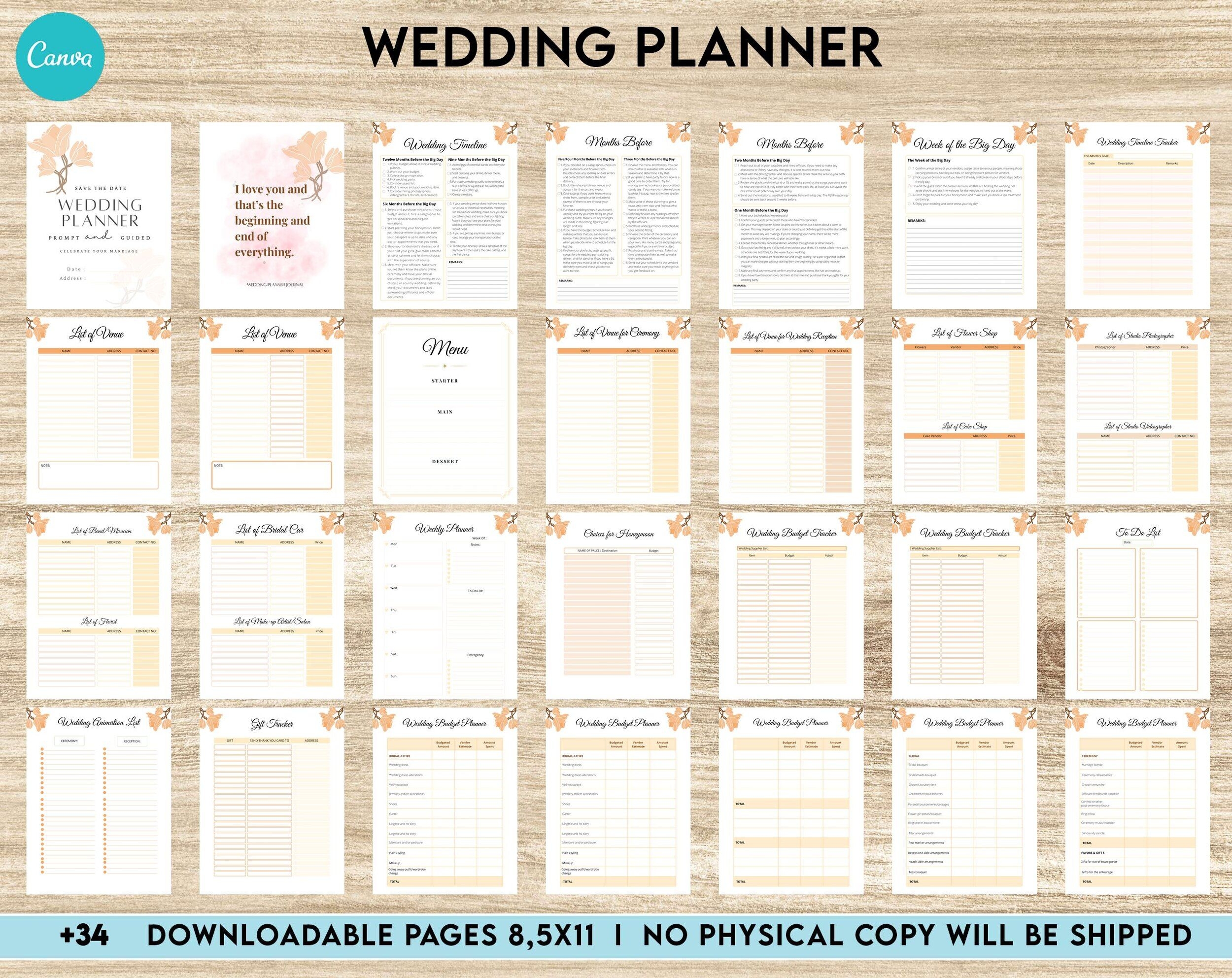 Free Printable Wedding Planning Calendar