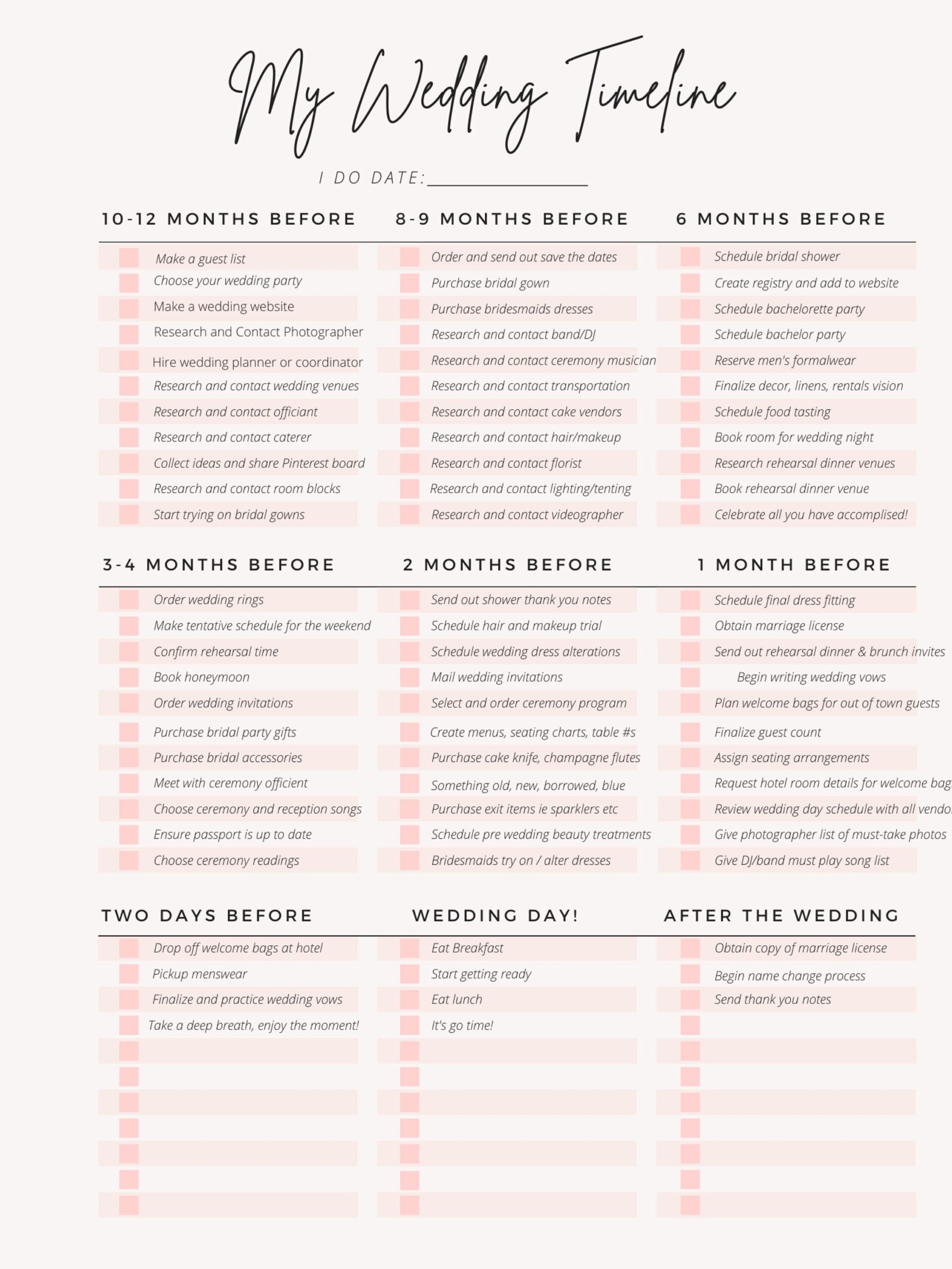 Wedding Timeline Wedding Checklist Wedding Planning Checklist Worksheets Library