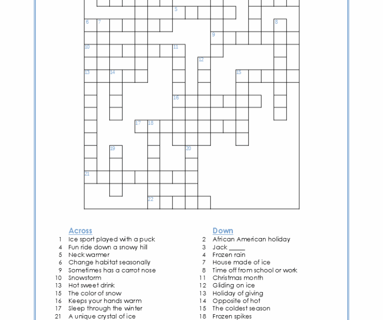 Winter Crossword Puzzle Advanced My Printable Puzzles
