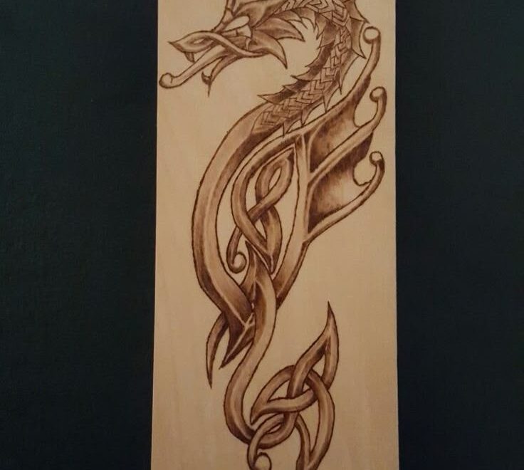 Woodburned Celtic Dragon Pyrography