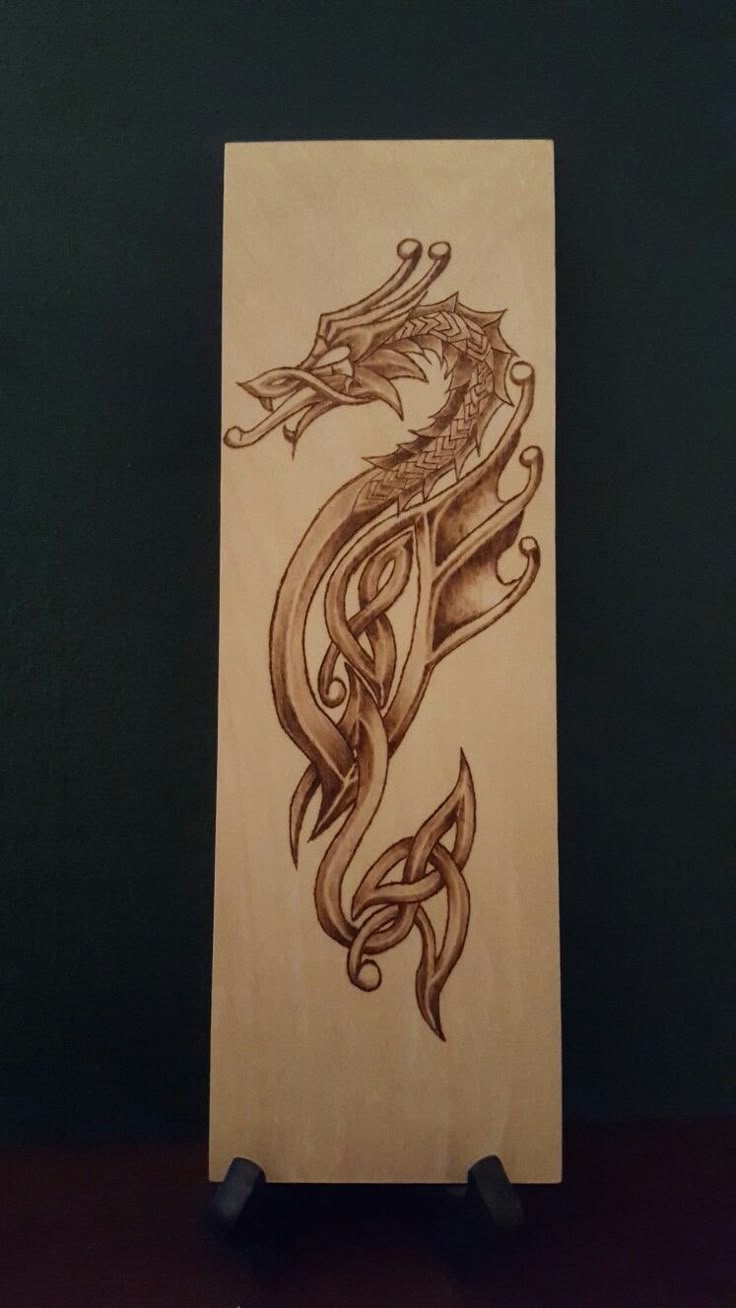 Woodburned Celtic Dragon Pyrography