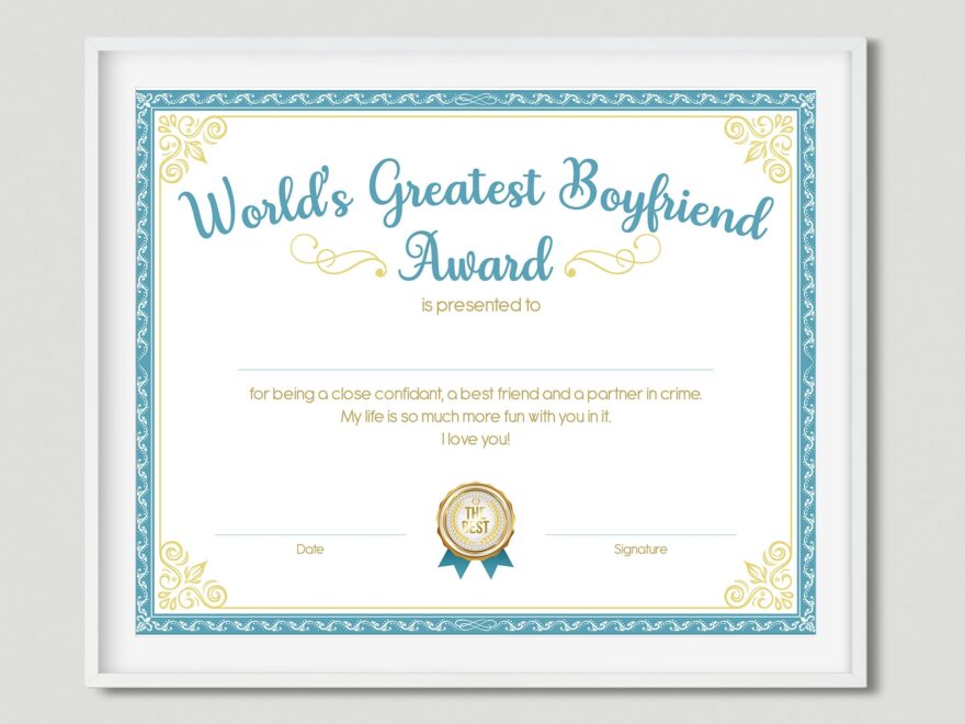 World s Greatest Boyfriend Award Print Download Digital File Gift For Him Artwork Printable Decor Wall Art Valentines Day Gift Etsy