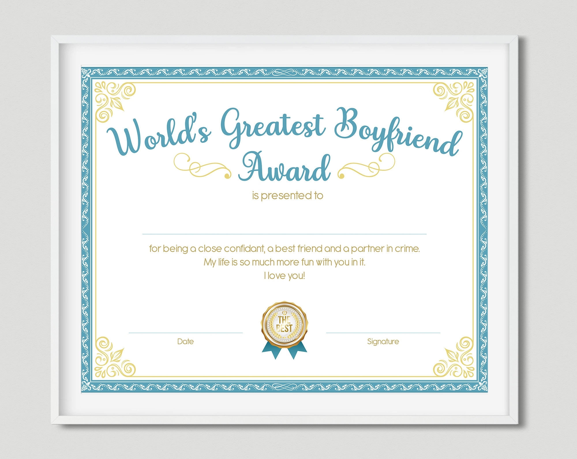 World s Greatest Boyfriend Award Print Download Digital File Gift For Him Artwork Printable Decor Wall Art Valentines Day Gift Etsy