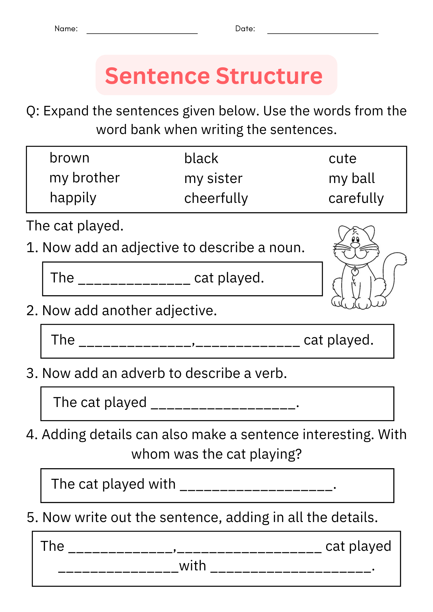Writing Sentences Sentence Structure Worksheet Digital Printable For Grade 1 Made By Teachers