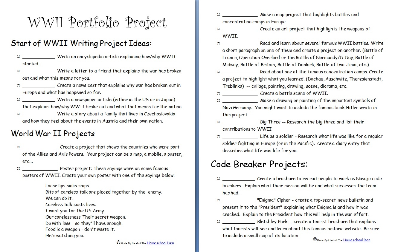 WWII Portfolio Project Homeschool Den